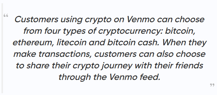 Ohlásenie Venmo. Zdroj: Bitcoin Novinky