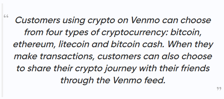 Venmo annoucement. Source: Bitcoin News 