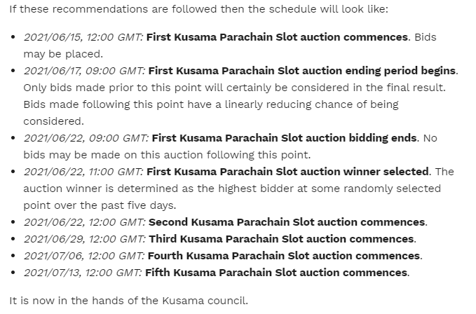 Kusama parachain auction provisional schedule. Source: Polkadot.network.